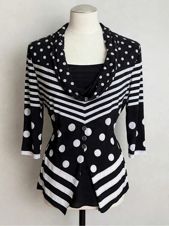 Frank Lyman Design Tops - Frank Lyman Black White Polka Dot Chevron Tunic Top Size 8
